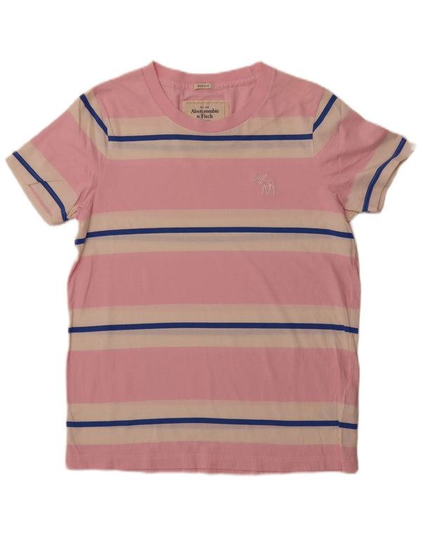 ABERCROMBIE & FITCH T-shirt musclé pour homme XL en coton rayé rose