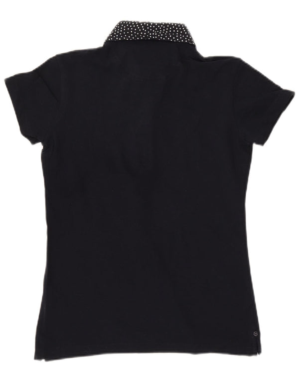 WOOLRICH Polo Slim Fit pour Femme UK 12 Coton à Pois Bleu Marine Moyen