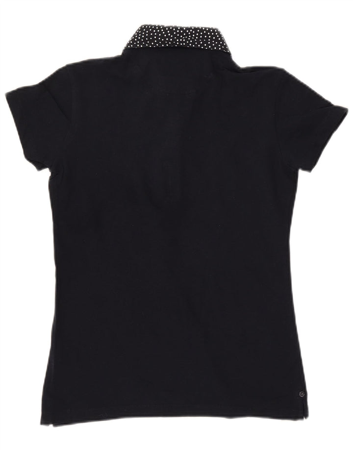 WOOLRICH Polo Slim Fit pour Femme UK 12 Coton à Pois Bleu Marine Moyen