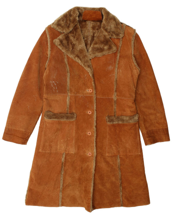 manteau en peau de mouton femme vintage UK 18 XL Cuir Marron