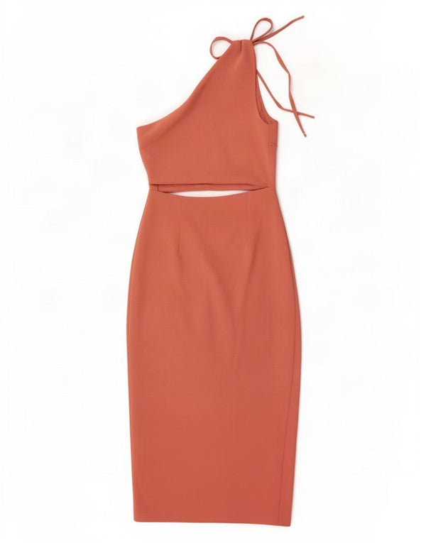 Zara Womens Cutout One Shoulder Dress UK 8 Small Pink Polyester
