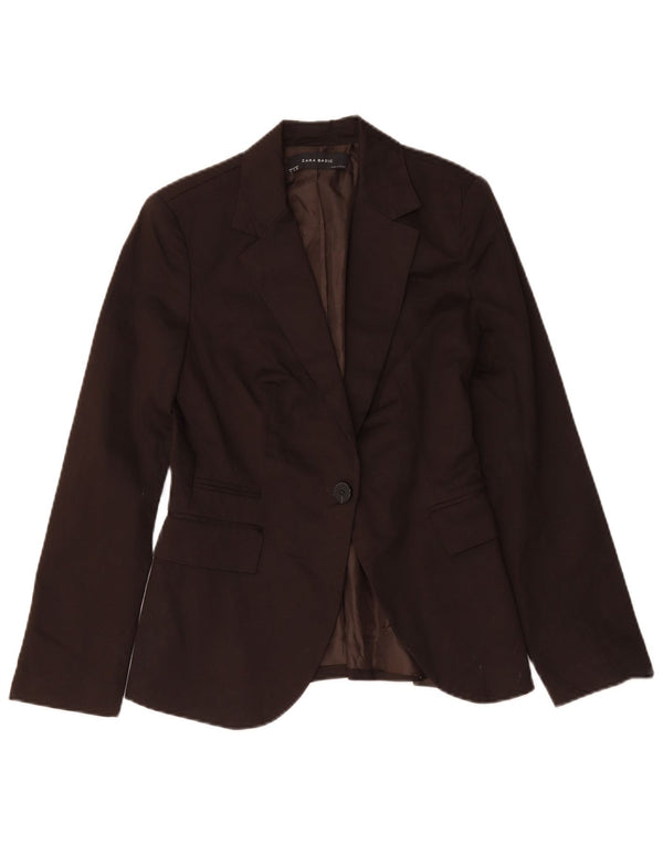 Zara Veste Blazer 1 Bouton Femme UK 10 Petit Coton Marron