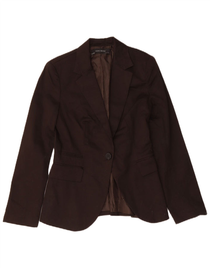 Zara Veste Blazer 1 Bouton Femme UK 10 Petit Coton Marron