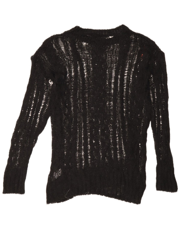 Zara Womens See Through Oversize Crew Neck Jumper Pull UK 6 XS Noir