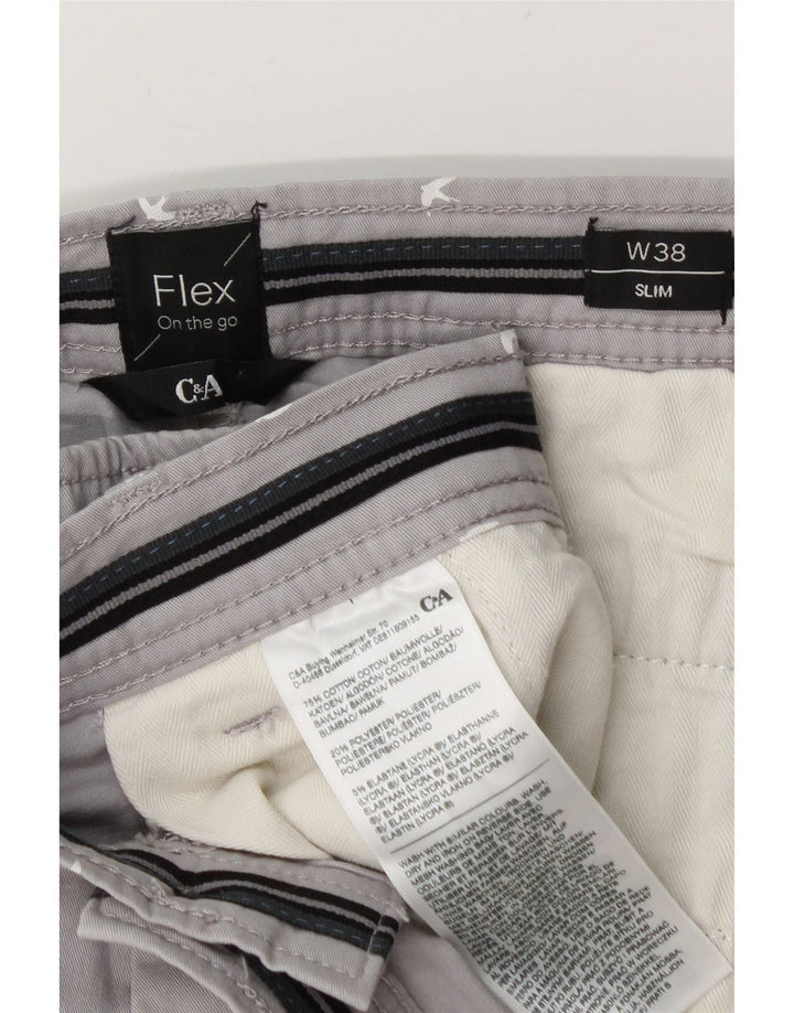 C & A Short Chino Slim à Motif Abstrait pour Homme W38 XL Gris Coton