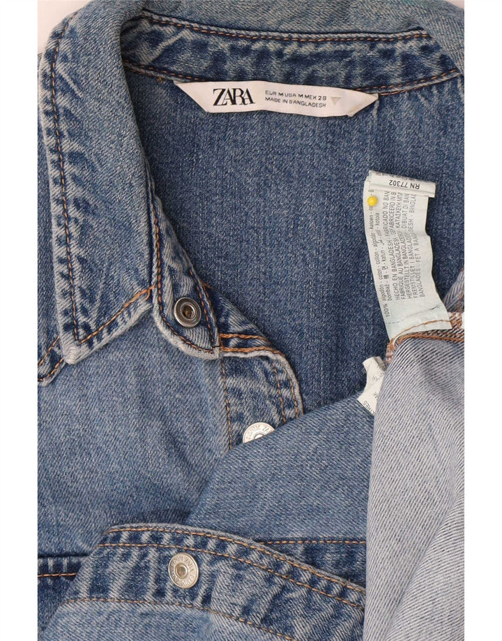 Zara Femme Chemise En Jean UK 14 Bleu Moyen Coton