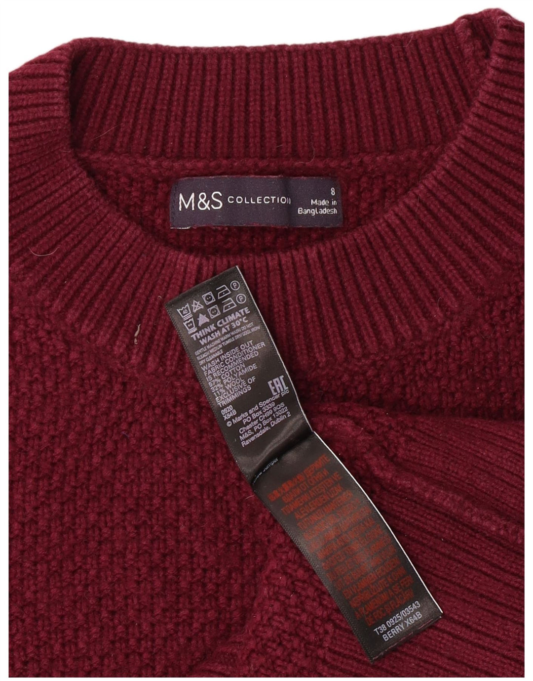 Marks & Spencer Pull court à col rond pour femme UK 8 Small Maroon