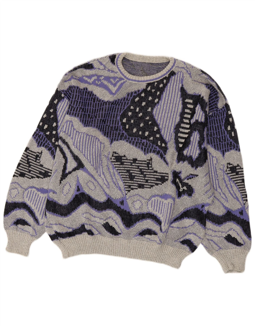 VINTAGE Femmes Motif Abstrait Ras du Cou Pull Pull UK 20 2XL Gris