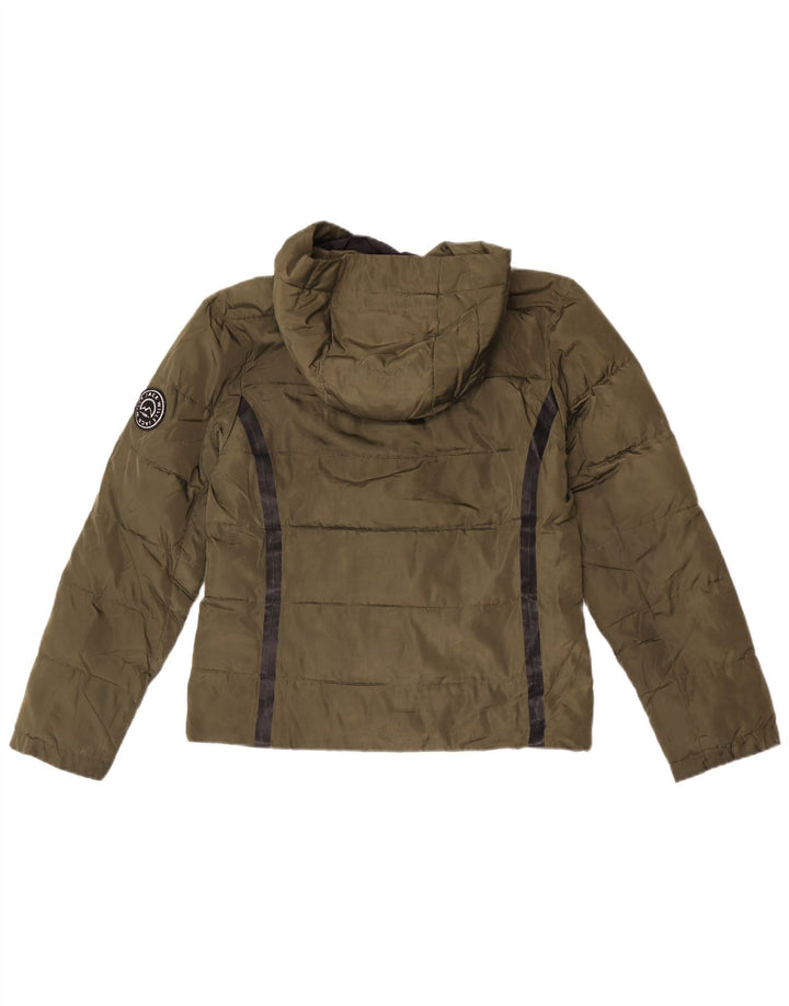Jack Wills Veste matelassée à capuche pour femme UK 10 Petit polyester rayé kaki