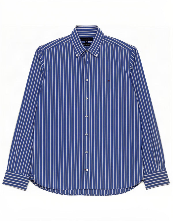 Tommy Hilfiger Chemise Homme Bleu Moyen En Coton À Fines Rayures