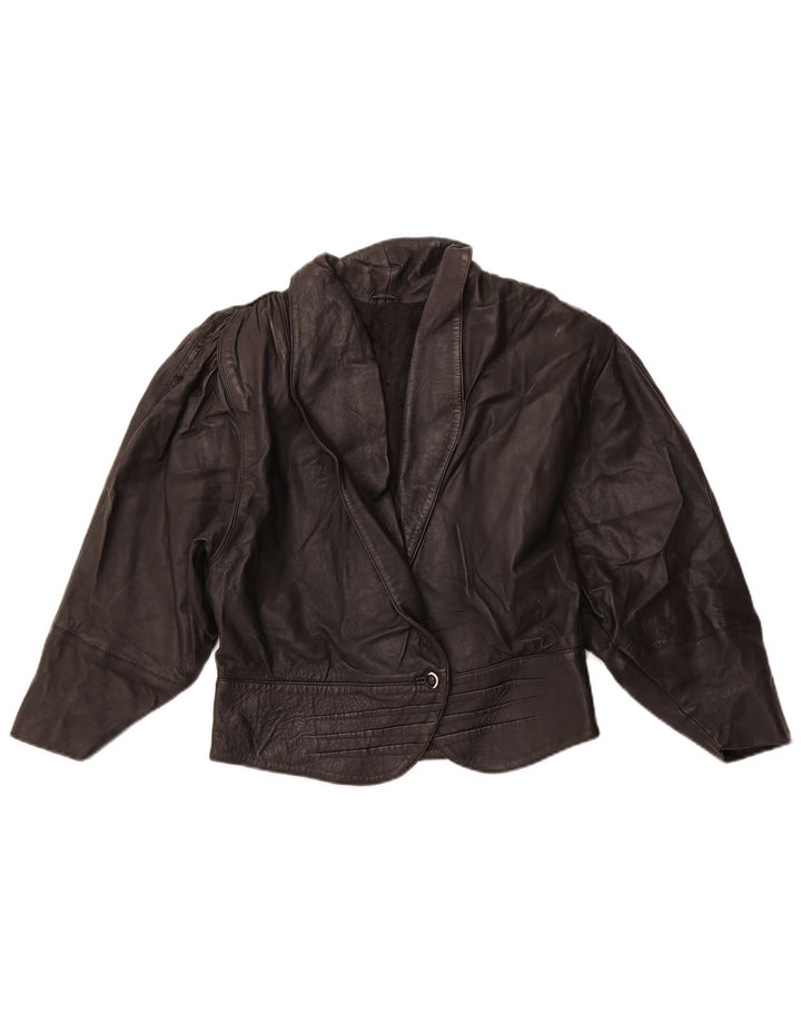VINTAGE Veste en cuir crop femme UK 10 Petit Noir