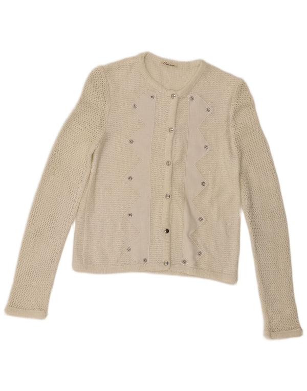 vintage Womens Cardigan Sweater UK 10 Petit Polyacrylique Blanc