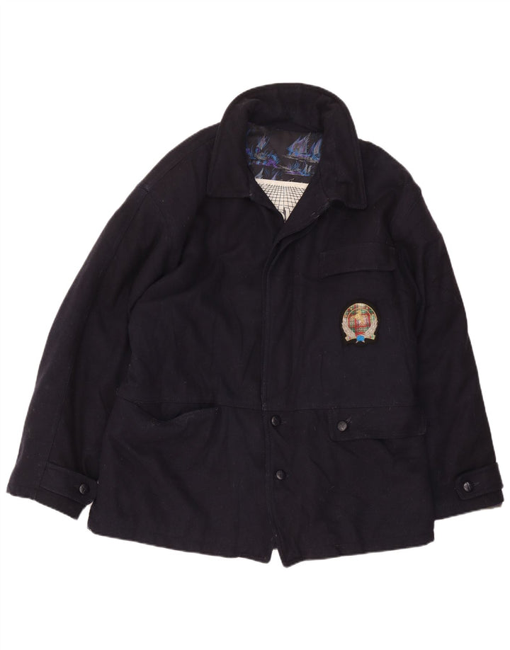 vintage Mens Short Overcoat UK 40 Grande laine bleu marine