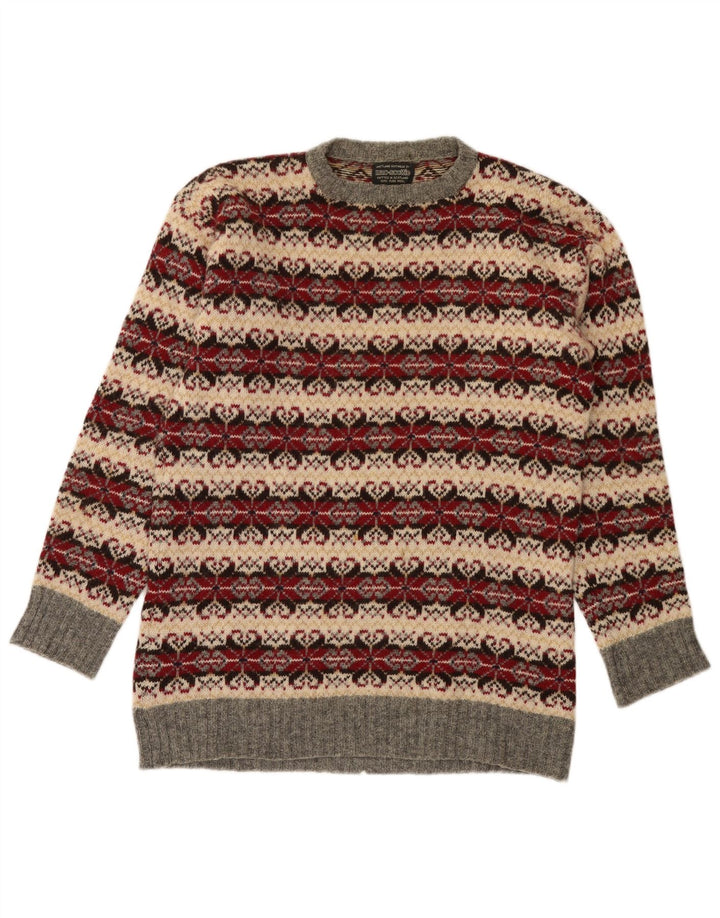 vintage Mens Crew Neck Jumper Pull Moyen Multicolore Classique