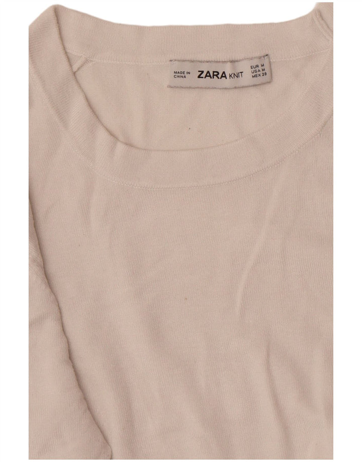 Zara Pull à col rond pour femme UK 12 Blanc moyen