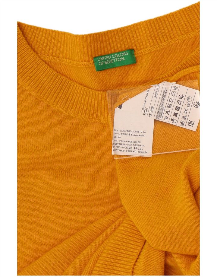 BENETTON Pull surdimensionné à col rond pour femme UK 10 Petite laine jaune