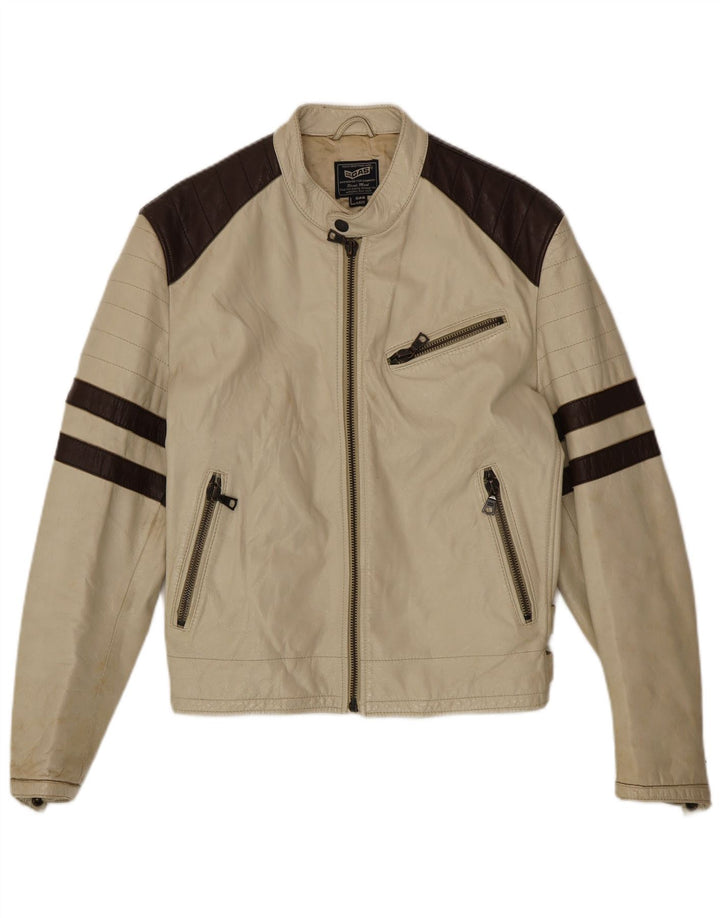 Gas Veste de course en cuir pour homme UK 40 Large Beige Colourblock