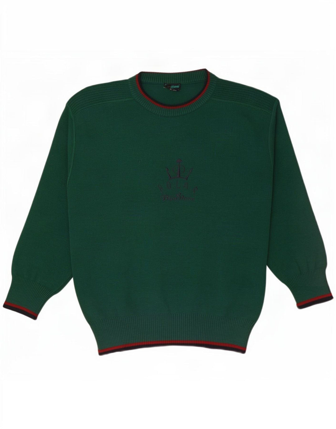 vintage Mens Graphic Crew Neck Jumper Pull Grand Vert