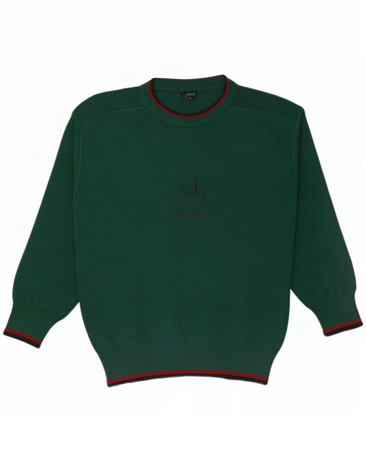 vintage Mens Graphic Crew Neck Jumper Pull Grand Vert