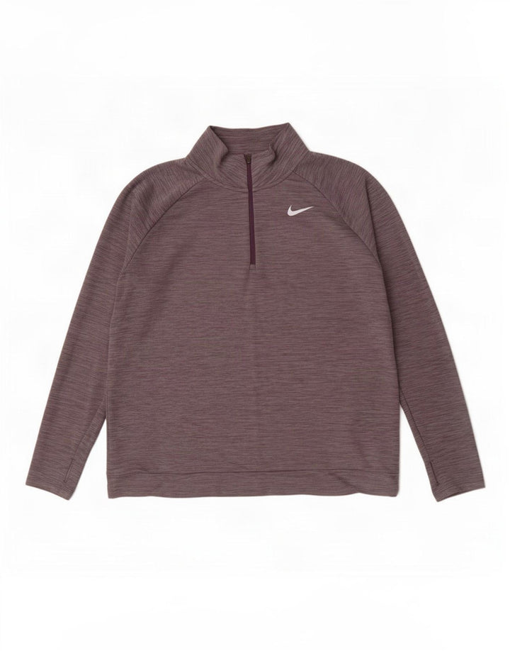 Nike Hommes Dri Fit Zip Neck Pull Survêtement Top XL Gris Moucheté Polyester