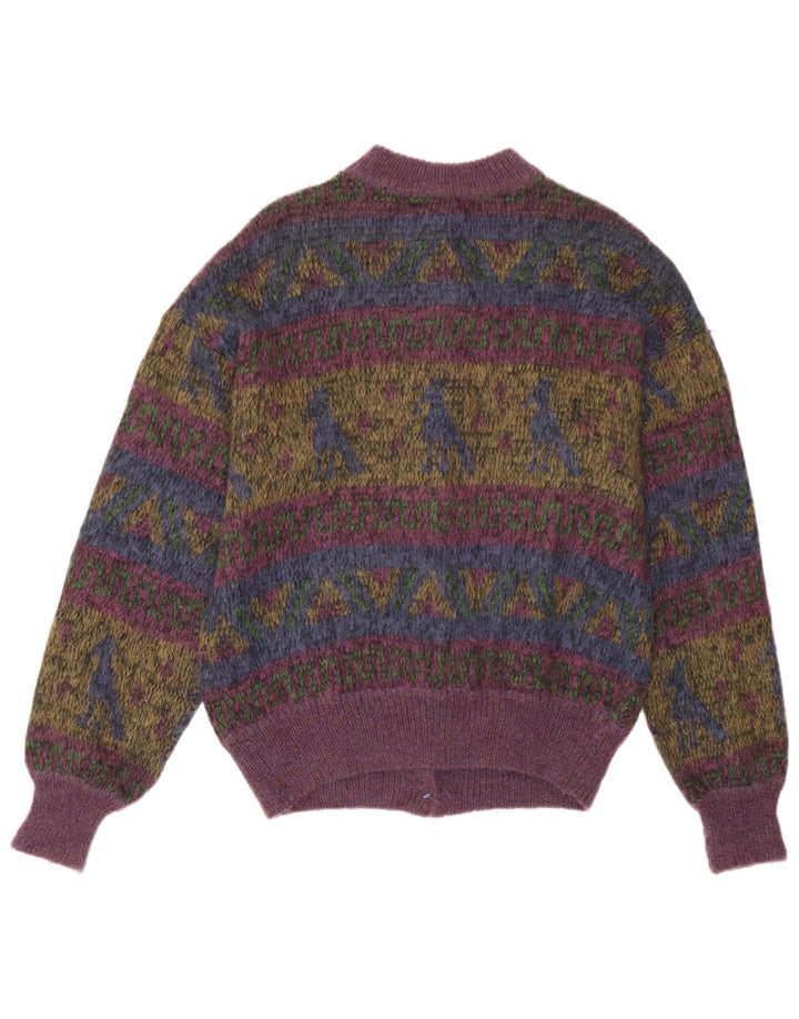 vintage Womens Cardigan Sweater UK 14 Moyen Multicolore Géométrique
