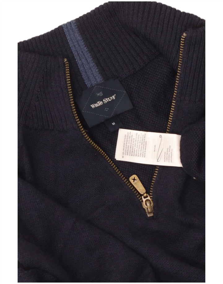 Pull White Stuff Zip Neck Homme Bleu Marine Moyen Laine Mérinos