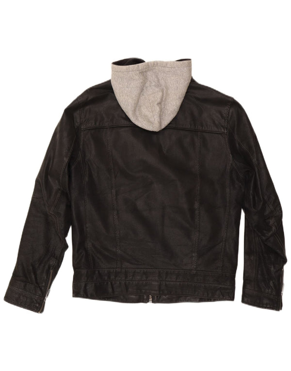 Angelo Litrico Veste en cuir à capuche pour homme UK 36 Small Black Colourblock