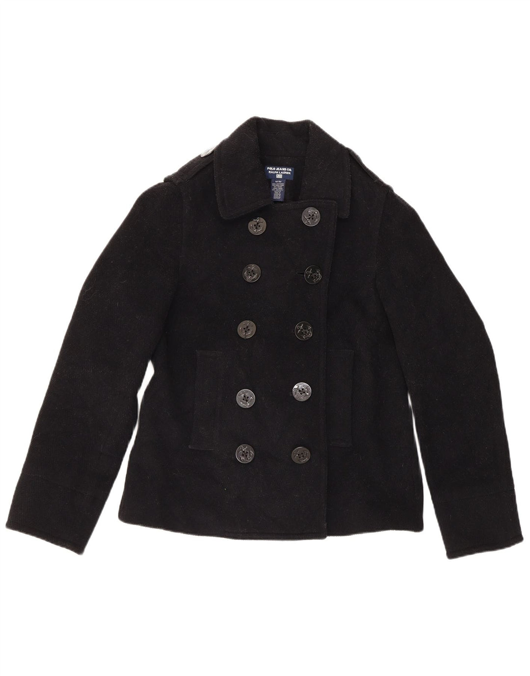 Ralph Lauren Caban Femme UK 14 Laine Noir Moyen