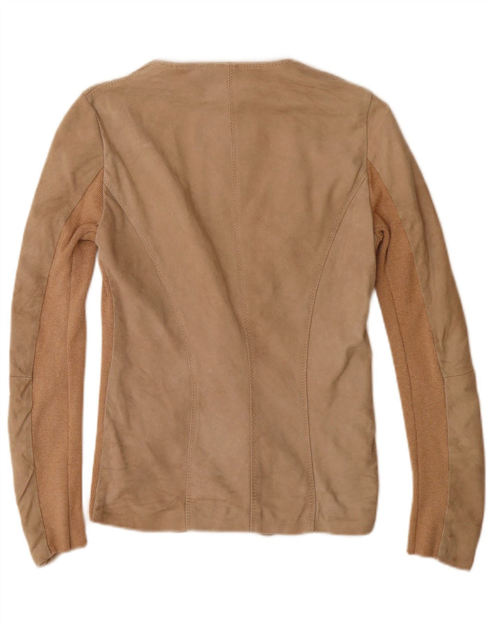 Trademark Veste blazer en daim à 1 bouton pour femme UK 10 Small Beige Colourblock
