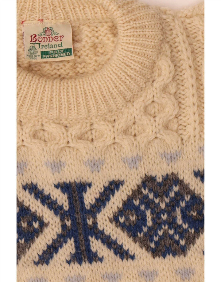 Bonner Pull à col rond pour homme en laine Fair Isle beige