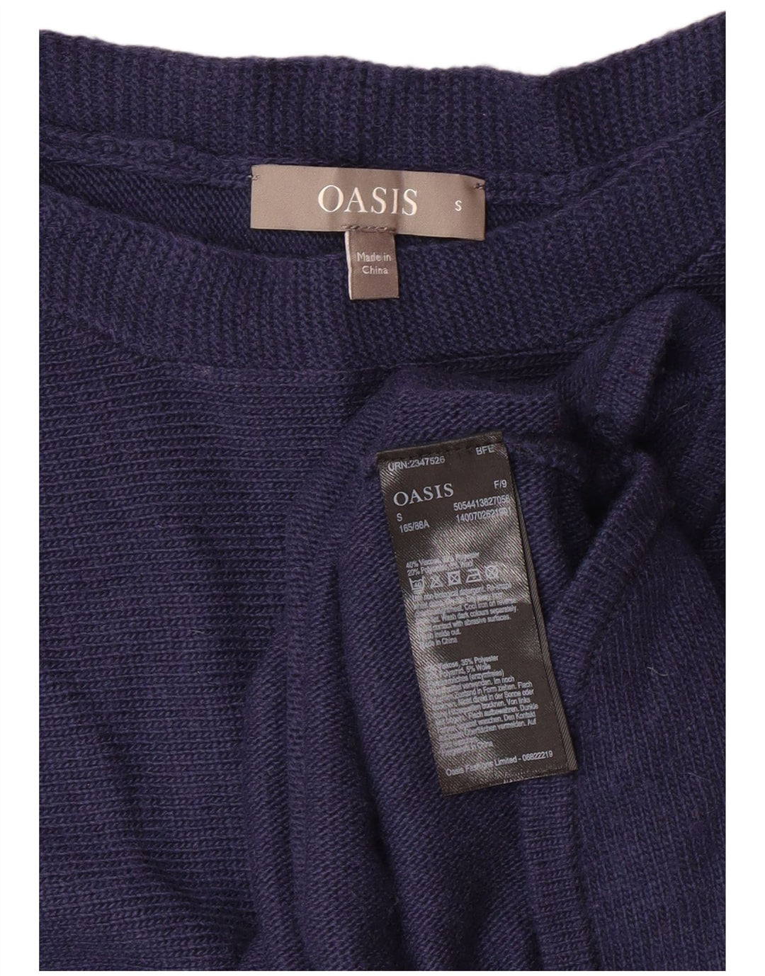 OASIS Pull col bateau pour femme UK 10 Small Bleu marine Viscose