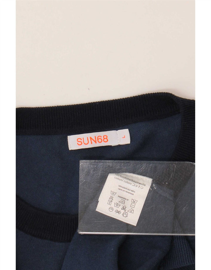 Sun68 Pull col rond pour homme en coton bleu marine Taille L