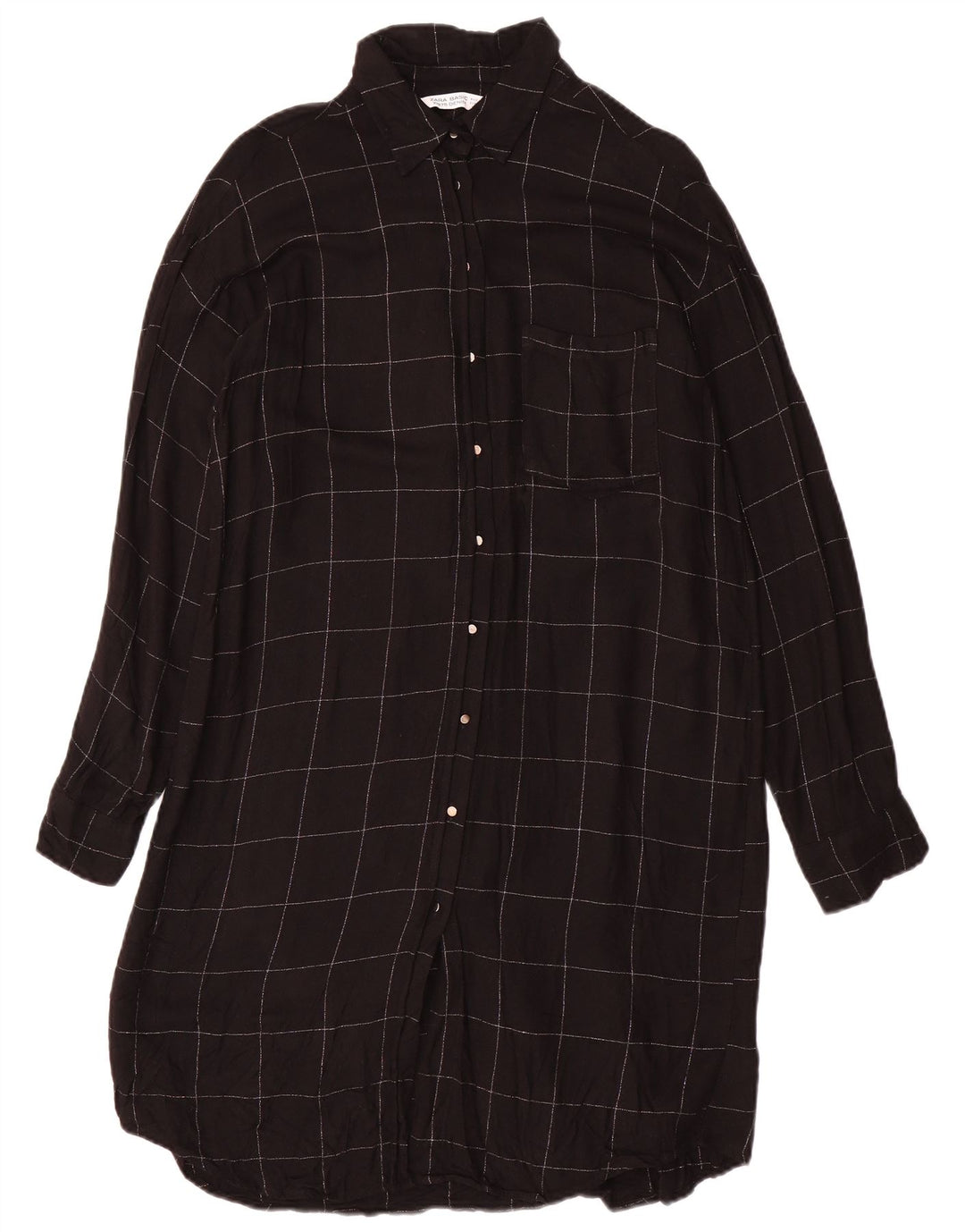 ZARA Robe chemise surdimensionnée pour femme UK 10 Petit carreaux noirs en viscose