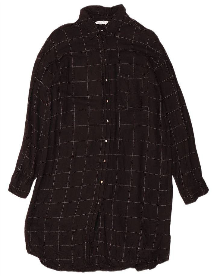 ZARA Robe chemise surdimensionnée pour femme UK 10 Petit carreaux noirs en viscose