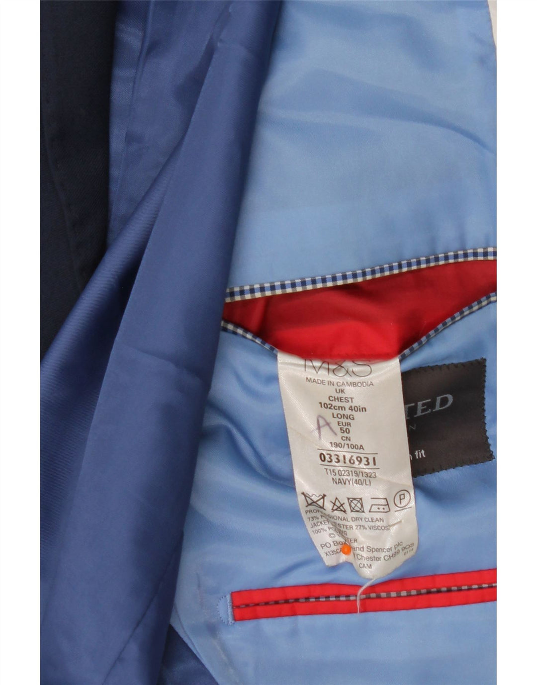 Marks & Spencer Veste blazer à 2 boutons pour homme UK 40 Bleu marine moyen