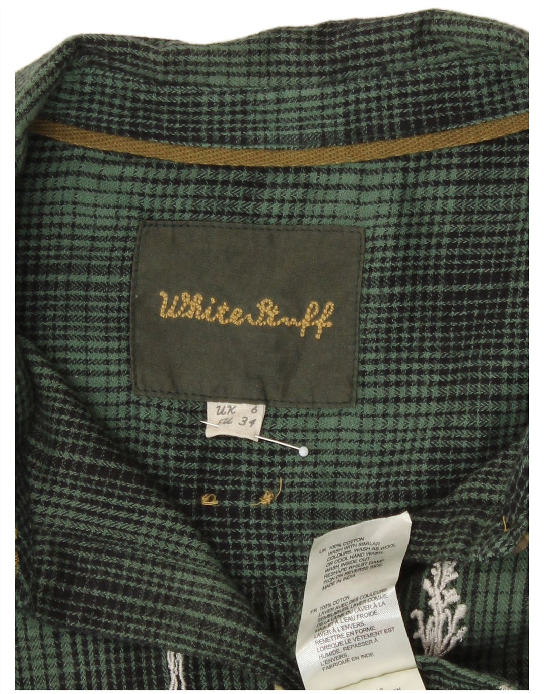 Chemise surdimensionnée en flanelle White Stuff pour femme UK 6 XS en coton à carreaux vert