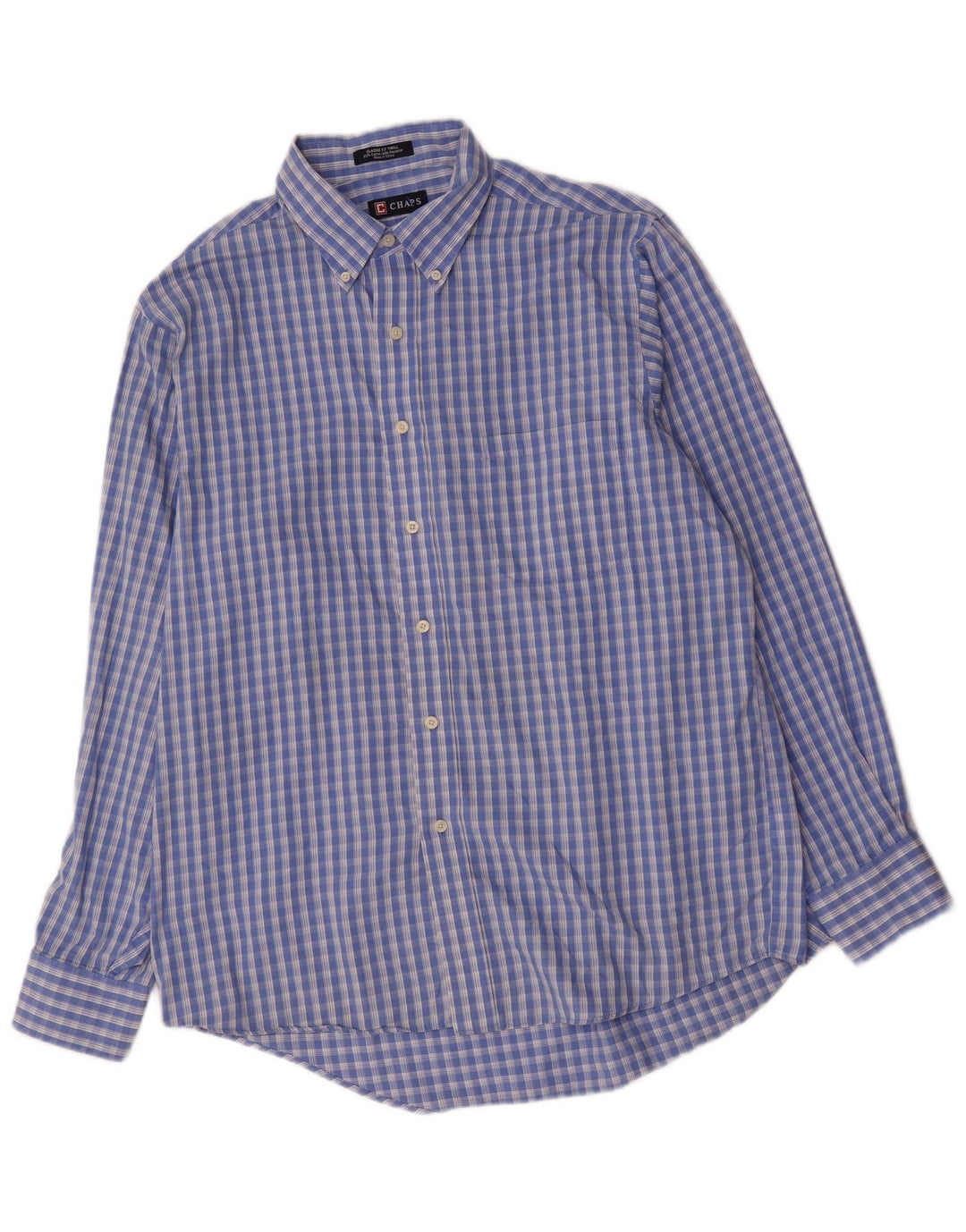 Chaps Chemise coupe classique pour homme Taille 16 1/2 Grand coton à carreaux bleus