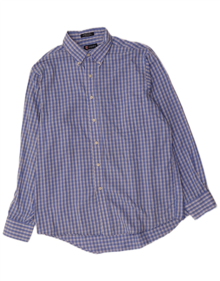 Chaps Chemise coupe classique pour homme Taille 16 1/2 Grand coton à carreaux bleus