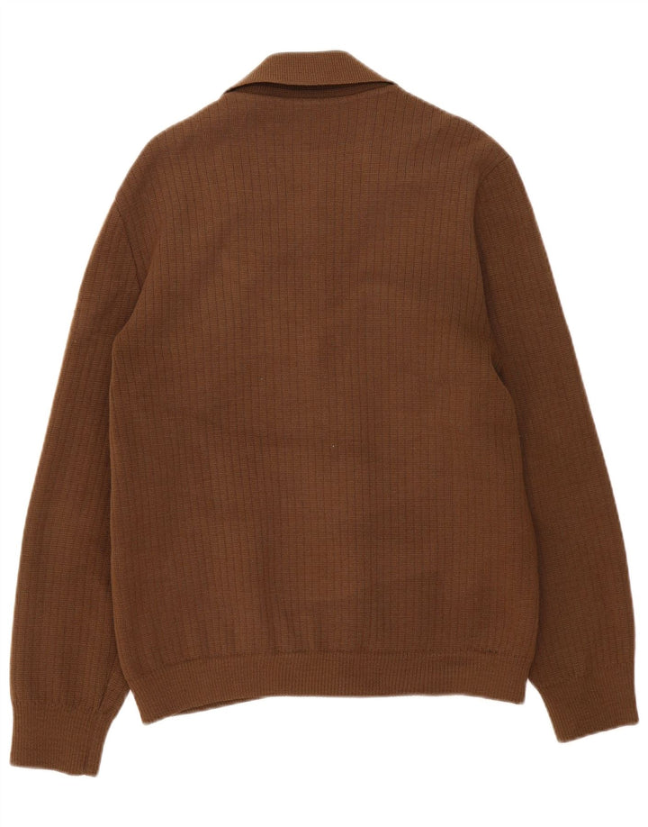 vintage Homme Cardigan Pull Marron Moyen Colourblock