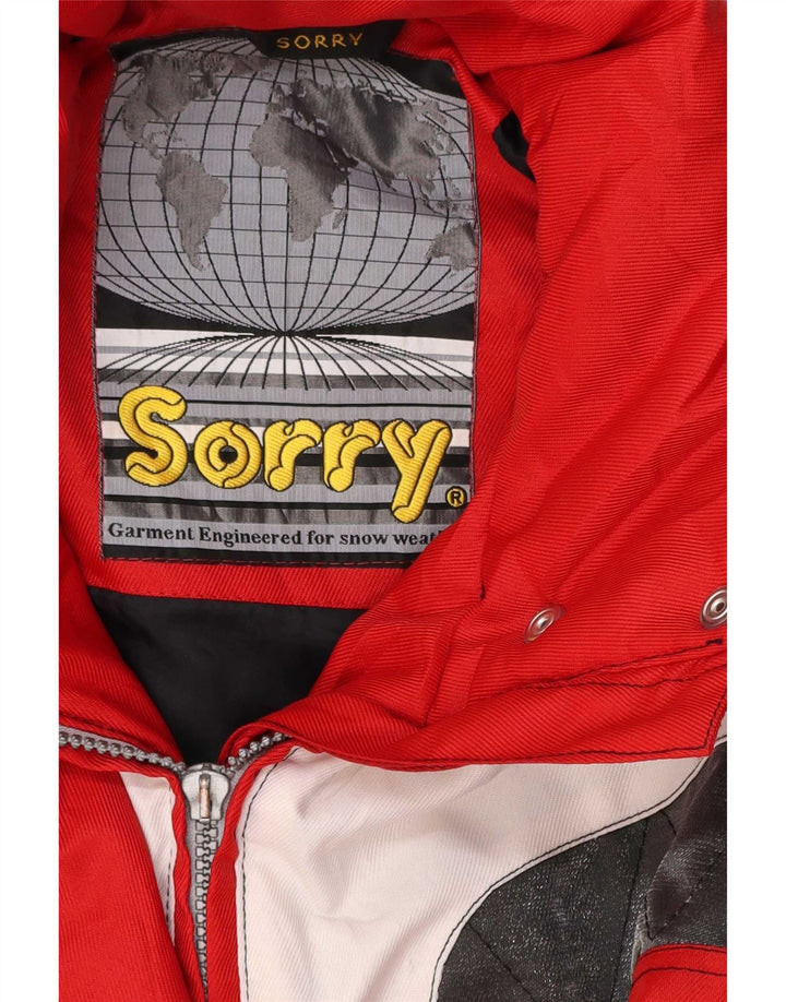 Sorry Veste de ski à capuche pour femme UK 14 Large Rouge Colourblock