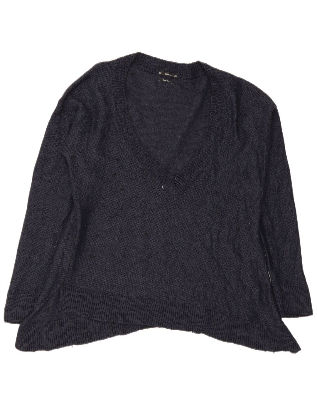 Zara Pull surdimensionné à col en V pour femme UK 14 Bleu marine moyen moucheté