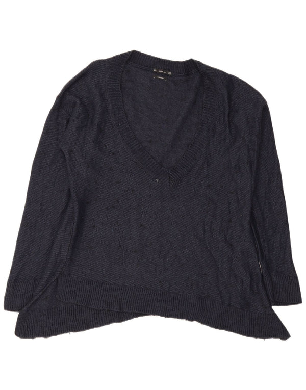 Zara Pull surdimensionné à col en V pour femme UK 14 Bleu marine moyen moucheté