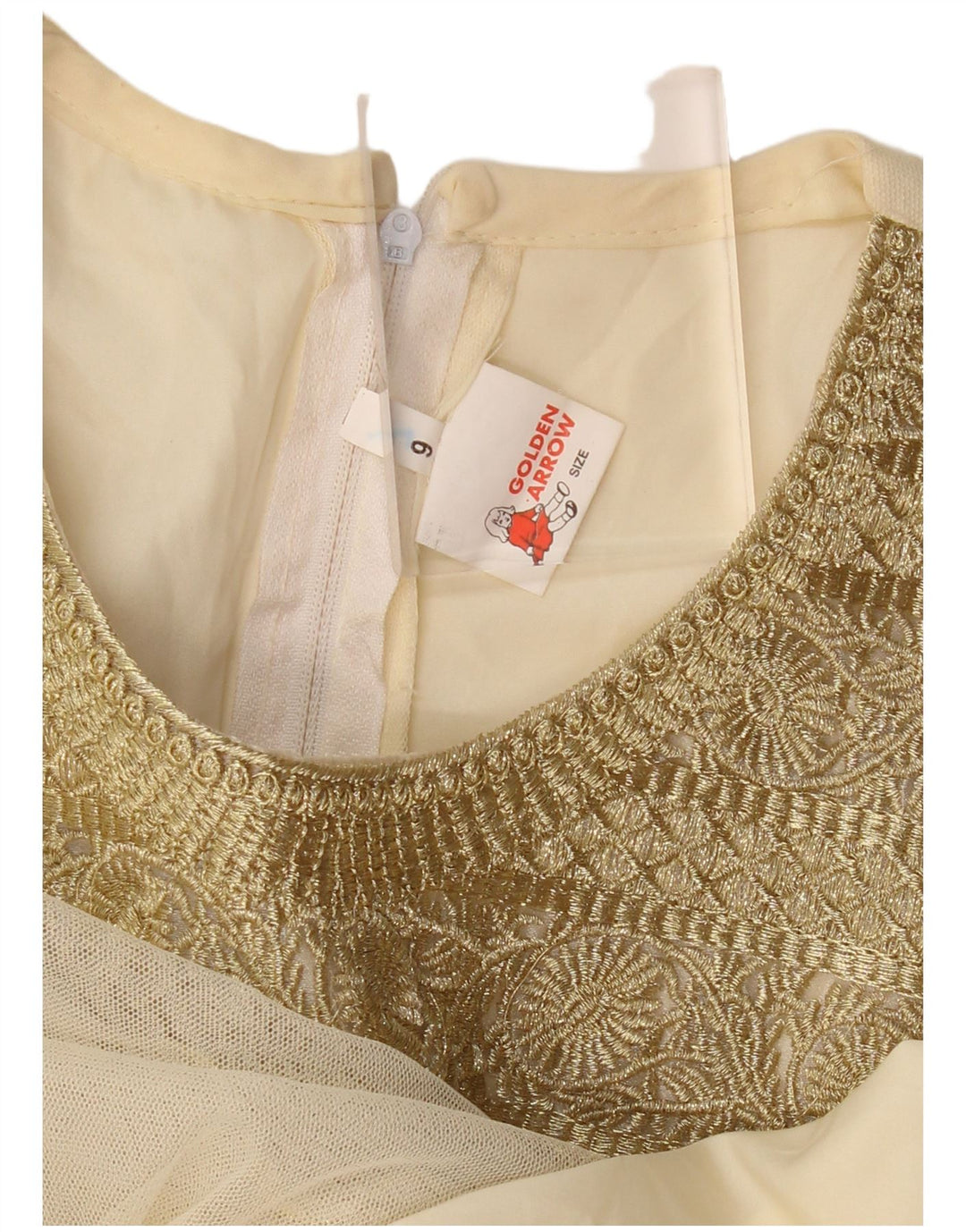 VINTAGE Robe trapèze à manches longues pour femmes US 6 Floral beige moyen