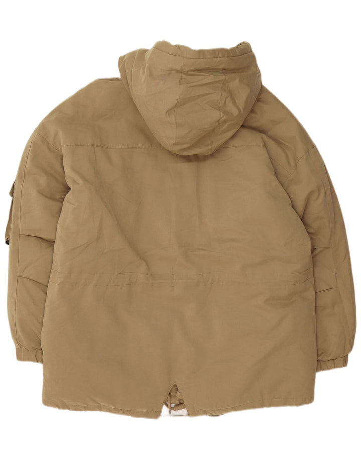 Zara Veste matelassée à capuche pour homme, coupe ample, UK 38, beige moyen, polyester