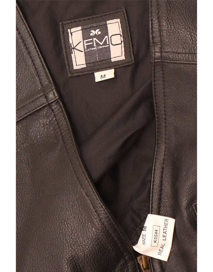 vintage Mens Regular Gilet en cuir Cuir noir moyen