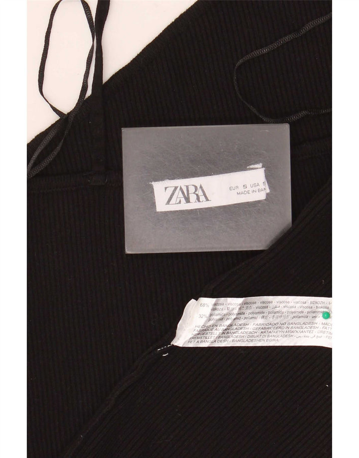 Zara Femme Crop Top UK 10 Petit Viscose Noir