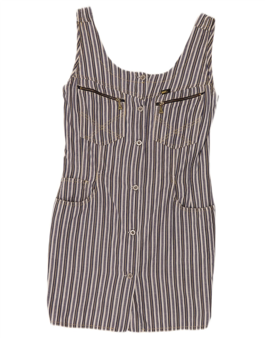 VINTAGE Robe fourreau sans manches femme UK 8 Petit Bleu Marine Rayé