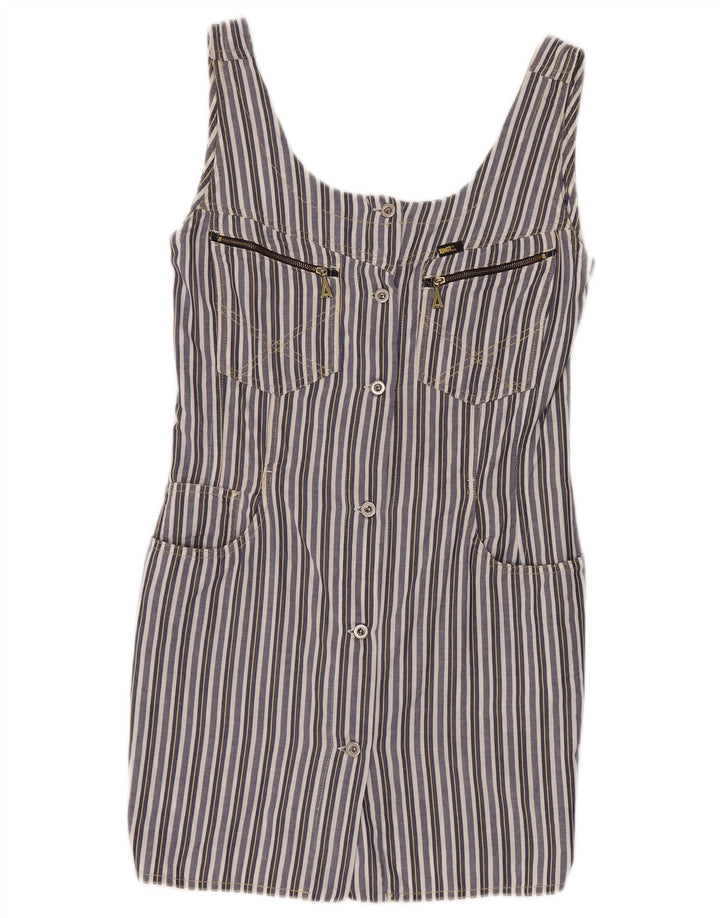 VINTAGE Robe fourreau sans manches femme UK 8 Petit Bleu Marine Rayé