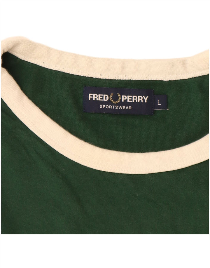 FRED PERRY T-Shirt Graphique Homme Grand Vert Colorblock Coton