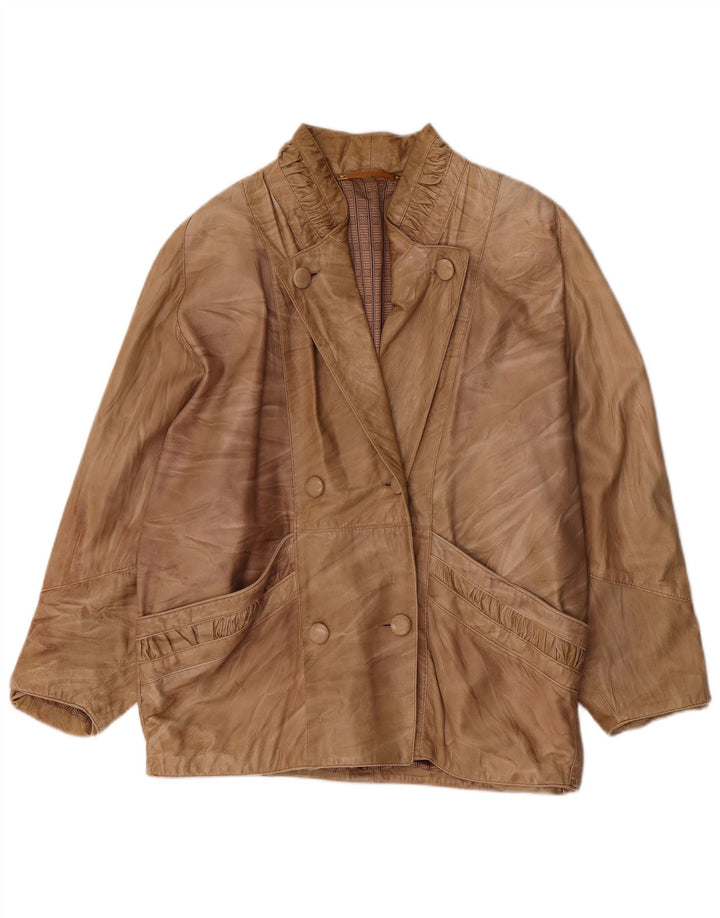 Veste en cuir surdimensionnée femme vintage UK 18 XL Beige
